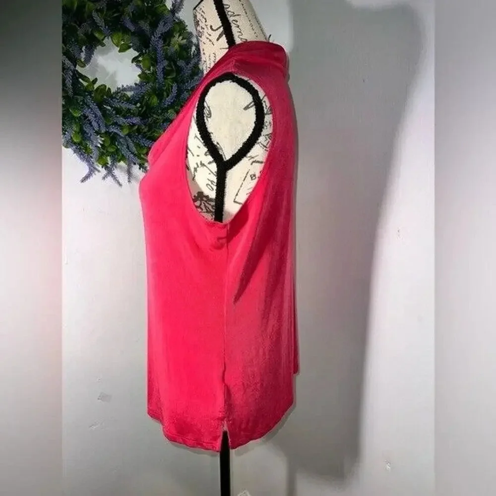 Vintage Chico’s, pink, sleeveless turtleneck, L micro ribbed stretch liquid knit